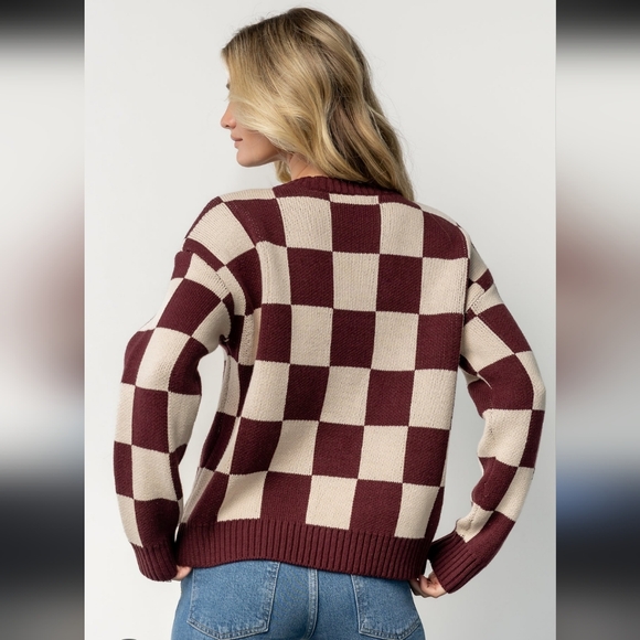 Checkered Brown and Tan Sweater - Picture 2 of 5